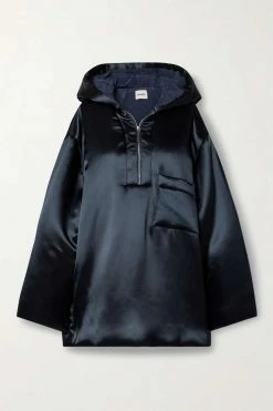 Top 10 ✨ KHAITE Henry Oversized Hooded Padded Satin Jacket ✔️