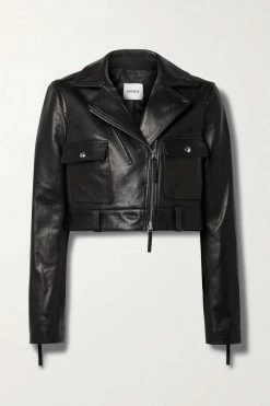 Coupon 👍 KHAITE Meyla Cropped Leather Biker Jacket ✨