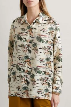 New 🎉 KHAITE Garo Printed Silk-twill Shirt 👏 -Khaite Store w920 q60 266