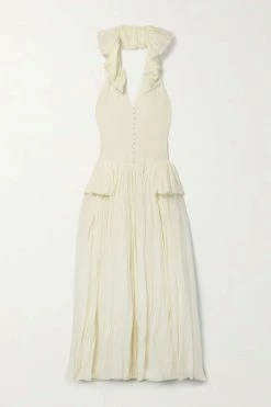 Cheapest ⌛ KHAITE Maryam Open-back Ruffled Pleated Silk Crepe De Chine Maxi 👍 Dress ⭐