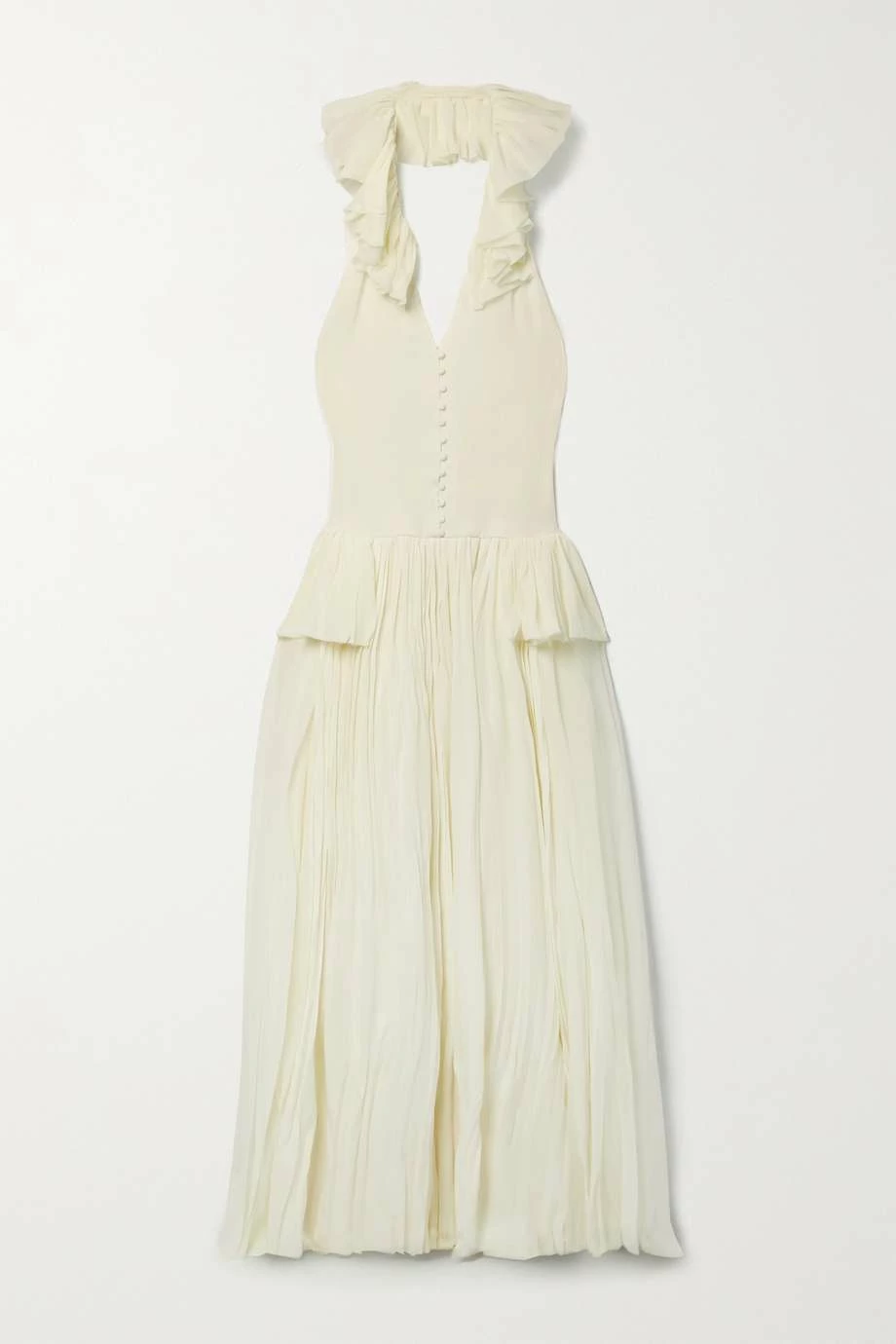 Cheapest โ KHAITE Maryam Open-back Ruffled Pleated Silk Crepe De Chine Maxi ๐ Dress โญ 3 Cheapest โ KHAITE Maryam Open-back Ruffled Pleated Silk Crepe De Chine Maxi ๐ Dress โญ