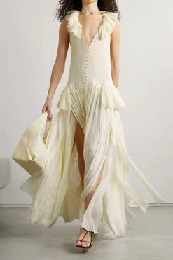 Cheapest โ KHAITE Maryam Open-back Ruffled Pleated Silk Crepe De Chine Maxi ๐ Dress โญ 9 Cheapest โ KHAITE Maryam Open-back Ruffled Pleated Silk Crepe De Chine Maxi ๐ Dress โญ -Khaite Store w920 q60 347