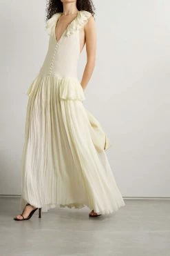 Cheapest โ KHAITE Maryam Open-back Ruffled Pleated Silk Crepe De Chine Maxi ๐ Dress โญ 10 Cheapest โ KHAITE Maryam Open-back Ruffled Pleated Silk Crepe De Chine Maxi ๐ Dress โญ -Khaite Store w920 q60 348