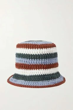 New 🛒 KHAITE Kam Striped Crocheted Cashmere Bucket Hat 🎁