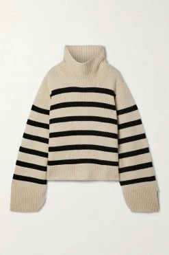Top 10 💯 KHAITE Marion Striped Cashmere Turtleneck Sweater ✨
