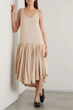 Flash Sale 👏 KHAITE Odette Asymmetric Pleated Silk-georgette Dress ❤️ -Khaite Store w920 q60 441