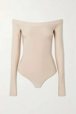 Best deal 🥰 KHAITE Devon Off-the-shoulder Open-back Jersey Bodysuit ✔️