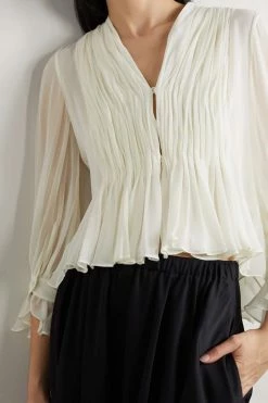 Hot Sale 🔥 KHAITE Carlin Gathered Silk Crepe De Chine Blouse ⭐ -Khaite Store w920 q60 494