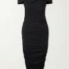 Flash Sale ⌛ KHAITE Spence Off-the-shoulder Ruched Stretch-cotton Jersey Midi ✔️ Dress ⌛