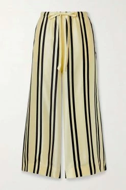 Buy ❤️ KHAITE Phoebe Cropped Striped Silk-satin Wide-leg Pants 🔥