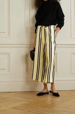 Buy ❤️ KHAITE Phoebe Cropped Striped Silk-satin Wide-leg Pants 🔥 -Khaite Store w920 q60 717