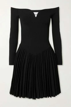 Best Pirce 🌟 KHAITE Trudi Off-the-shoulder Pleated Knitted Mini Dress ✨