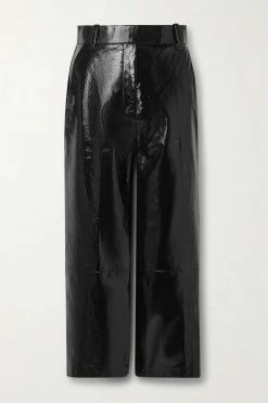 Discount ⌛ KHAITE Melie Cropped Crinkled Patent-leather Straight-leg Pants 🥰