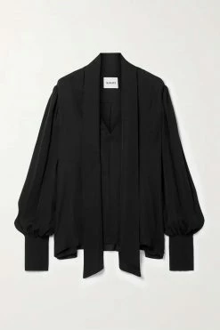 Best deal 🛒 KHAITE Francisco Tie-neck Silk-georgette Blouse ⭐