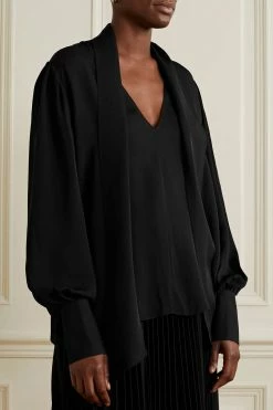 Best deal 🛒 KHAITE Francisco Tie-neck Silk-georgette Blouse ⭐ -Khaite Store w920 q60 802