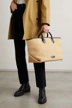 Hot Sale 😀 KHAITE Amelia Medium Leather-trimmed Raffia Tote ✨ -Khaite Store w920 q60 837